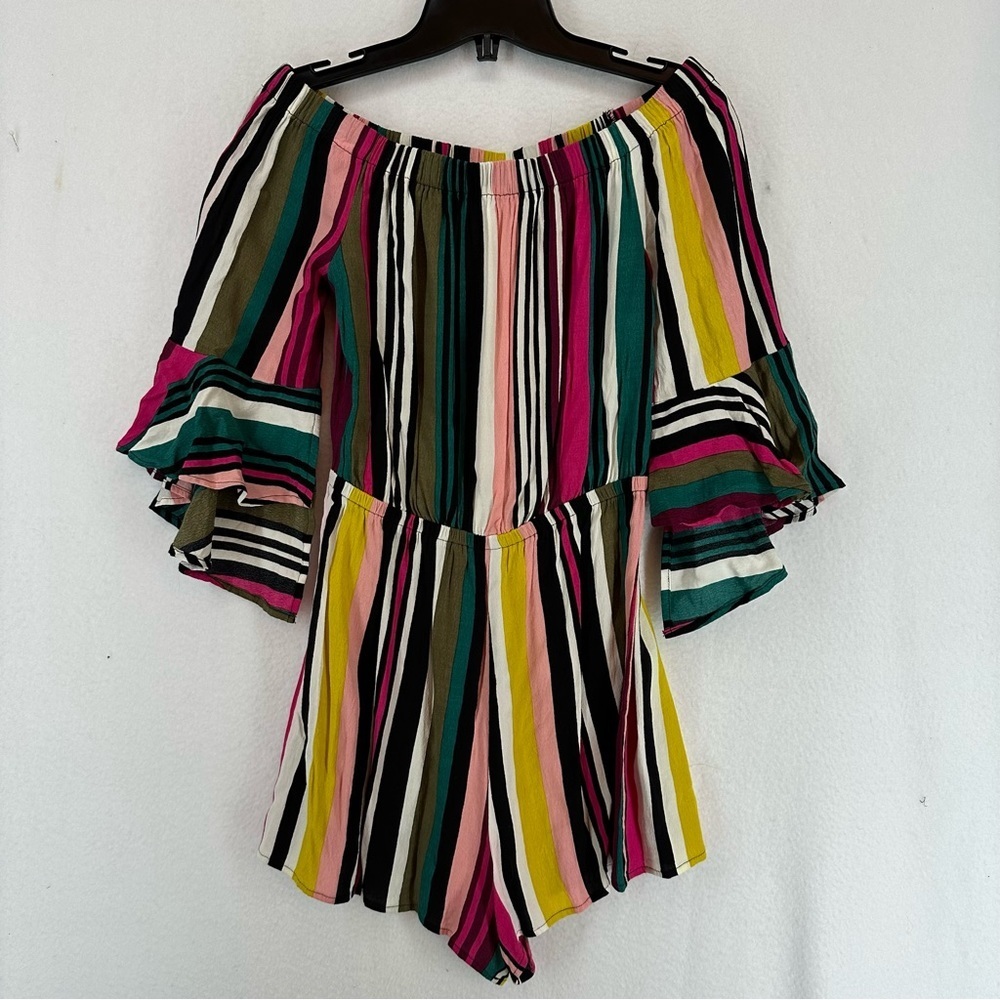Express Off The Shoulder Striped Long Sleeve Romper XS Multicolor